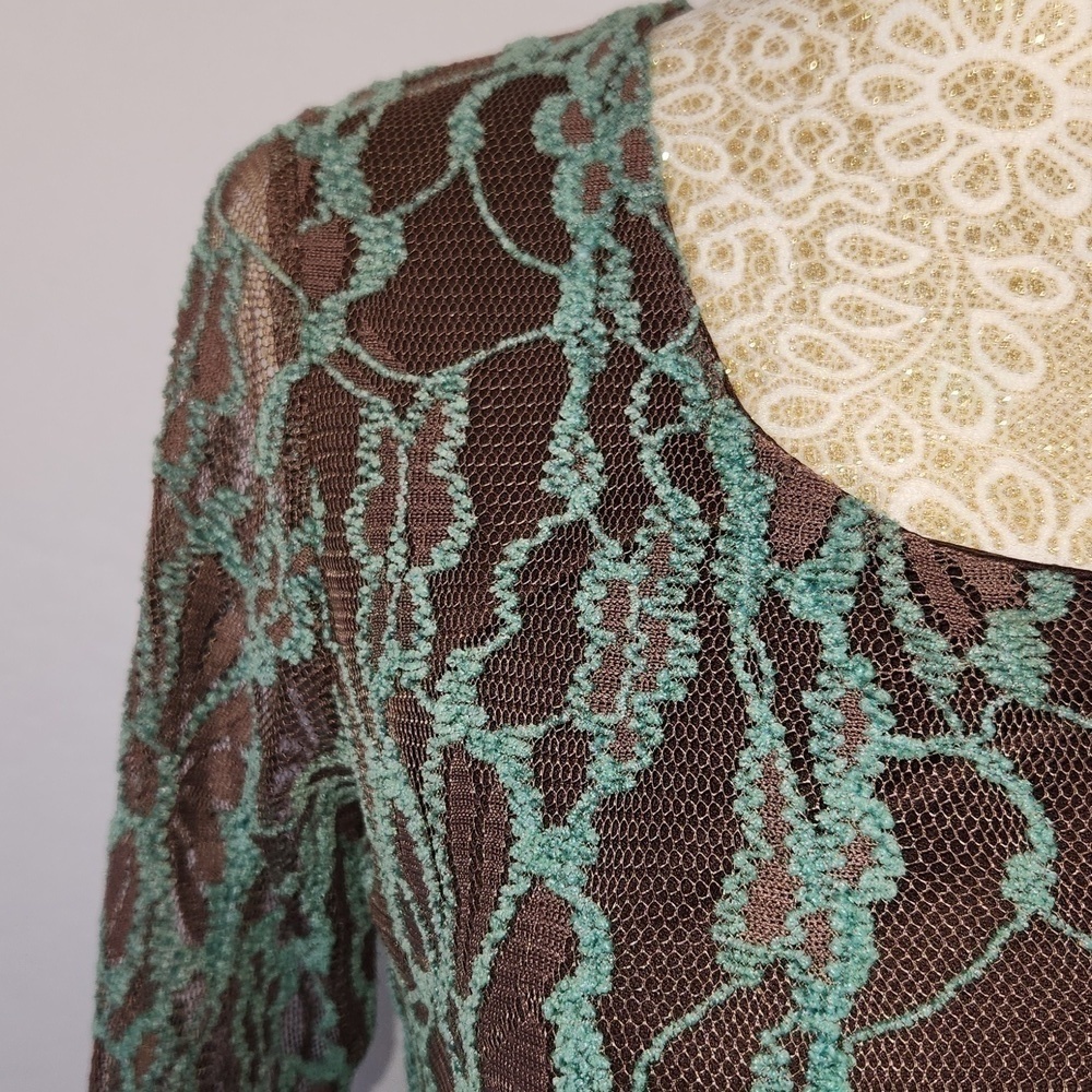 A"reve Anthropologie Womens Brown Turquoise Floral Lace Long Sleeve Lined Mini S - Picture 7 of 16